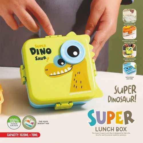 Super Dinosaur Lunch Box – 4 Compartment, 1000ml, Microwave & Dishwasher Safe, Portable for Kids & Office
