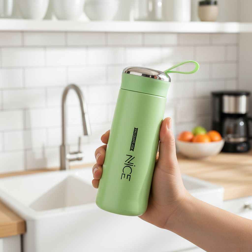 Dual-Layer Vacuum Flask – Glass Interior, Durable Plastic Exterior, Leak-Proof Travel Bottle, 400ml