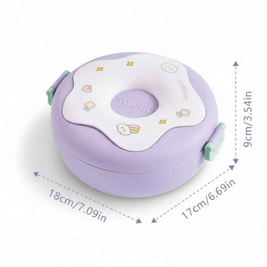 Donut-Shaped Plastic Lunch Box – 3 Compartment Bento Bowl for Kids & Students, 800ml