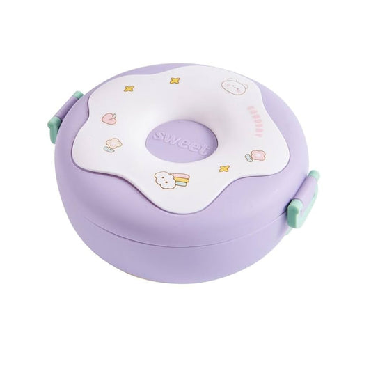 Donut-Shaped Plastic Lunch Box – 3 Compartment Bento Bowl for Kids & Students, 800ml