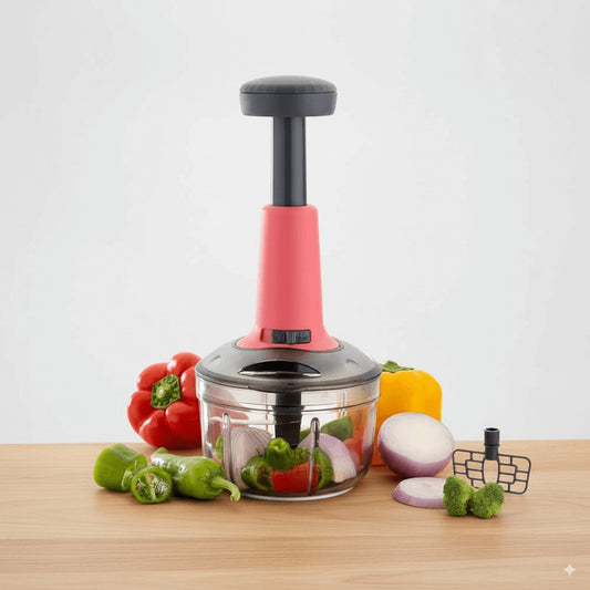 Hand Push Vegetable Chopper – 3 Stainless Steel Blades, Easy to Clean, Portable & BPA-Free, 600ml