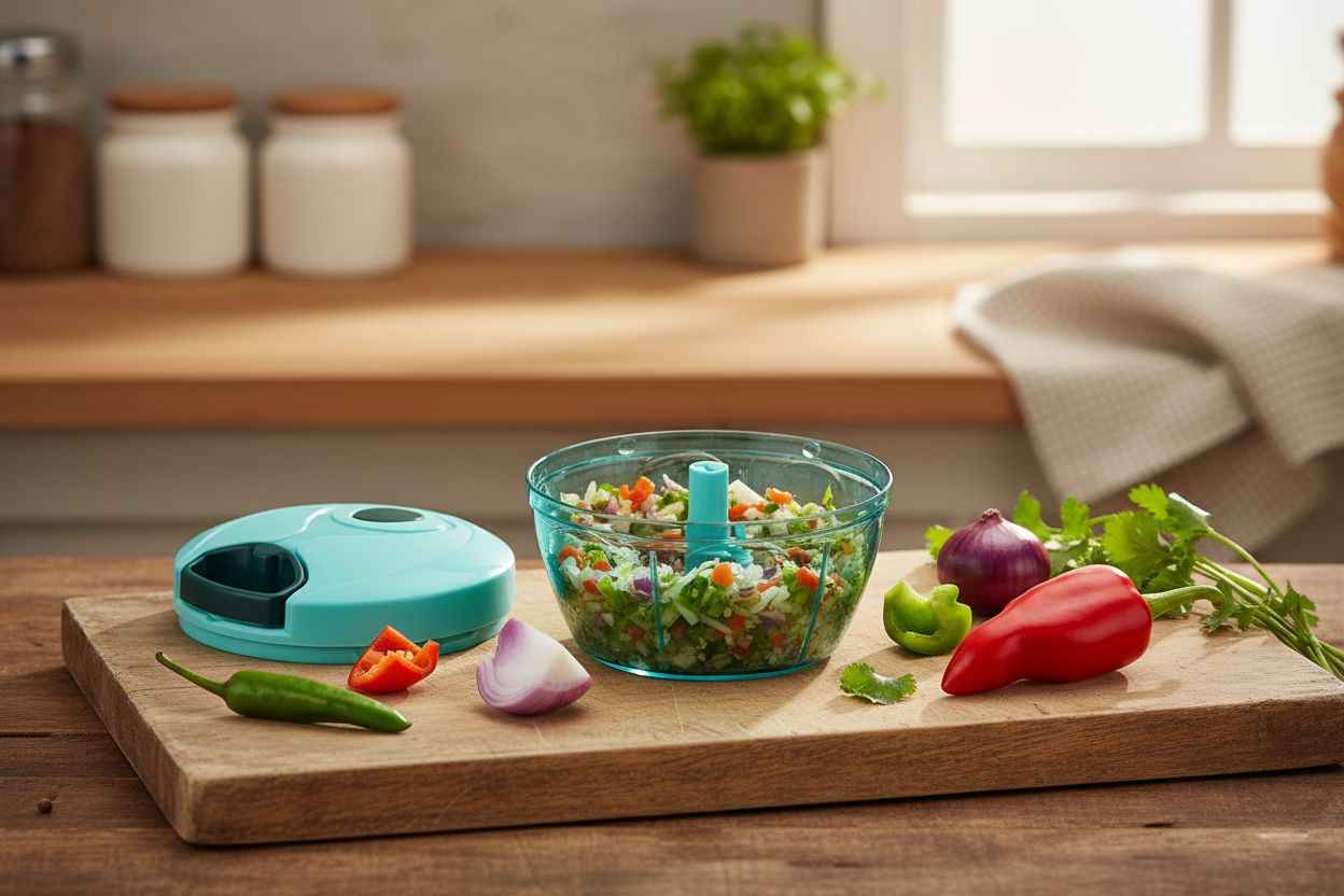 Manual Vegetable Chopper & Food Processor – 3 Blade, Easy Pull String, 900 ml