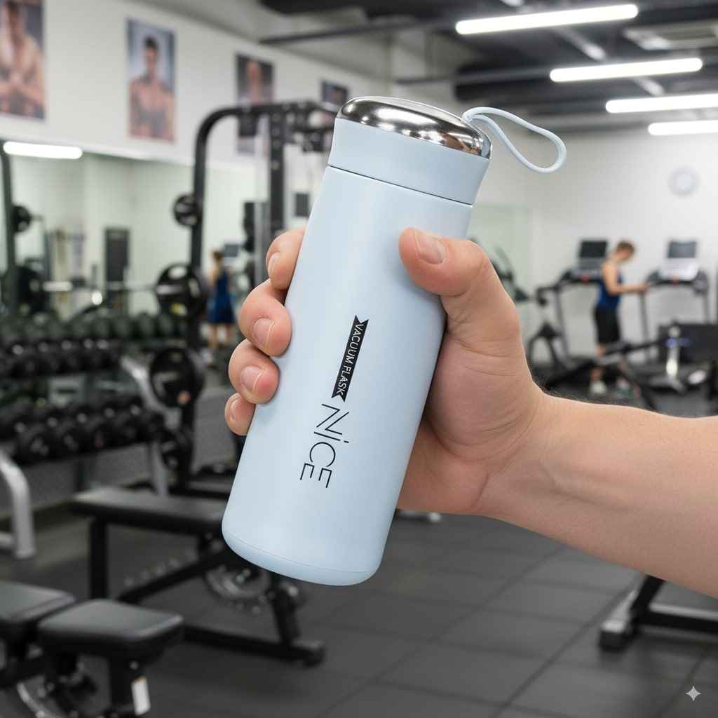 Dual-Layer Vacuum Flask – Glass Interior, Durable Plastic Exterior, Leak-Proof Travel Bottle, 400ml