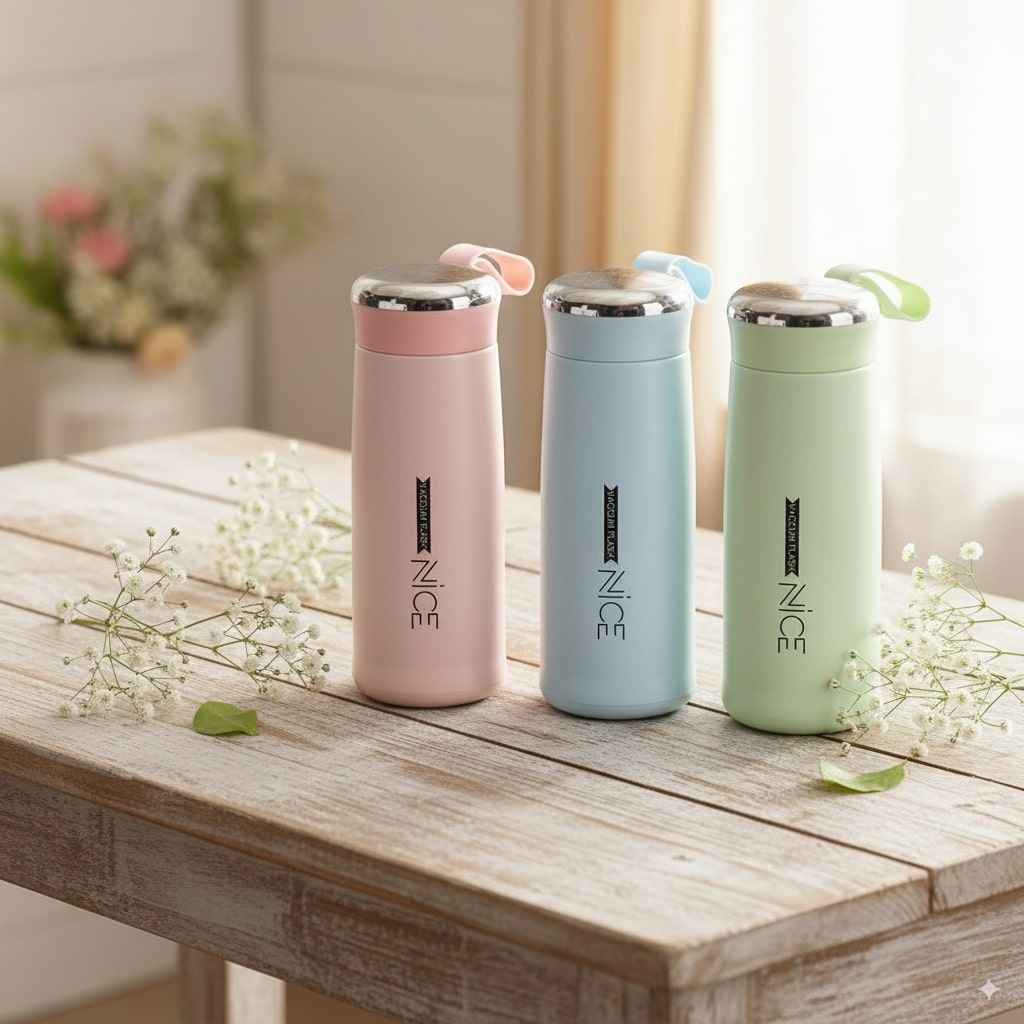 Dual-Layer Vacuum Flask – Glass Interior, Durable Plastic Exterior, Leak-Proof Travel Bottle, 400ml