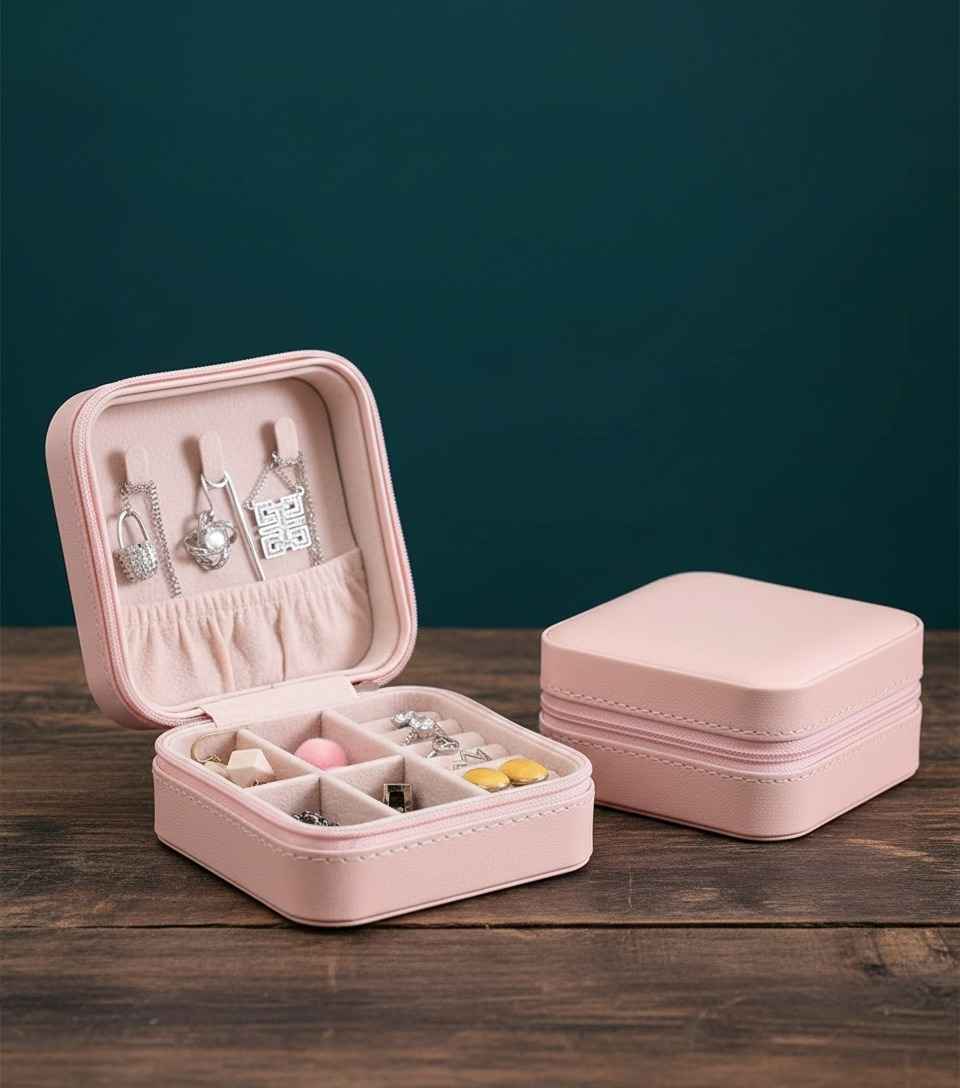 Leather Small Jewelry Box – Square Shape, Elegant Gift for Birthday & Wedding