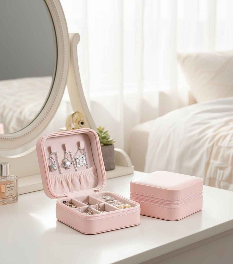 Leather Small Jewelry Box – Square Shape, Elegant Gift for Birthday & Wedding