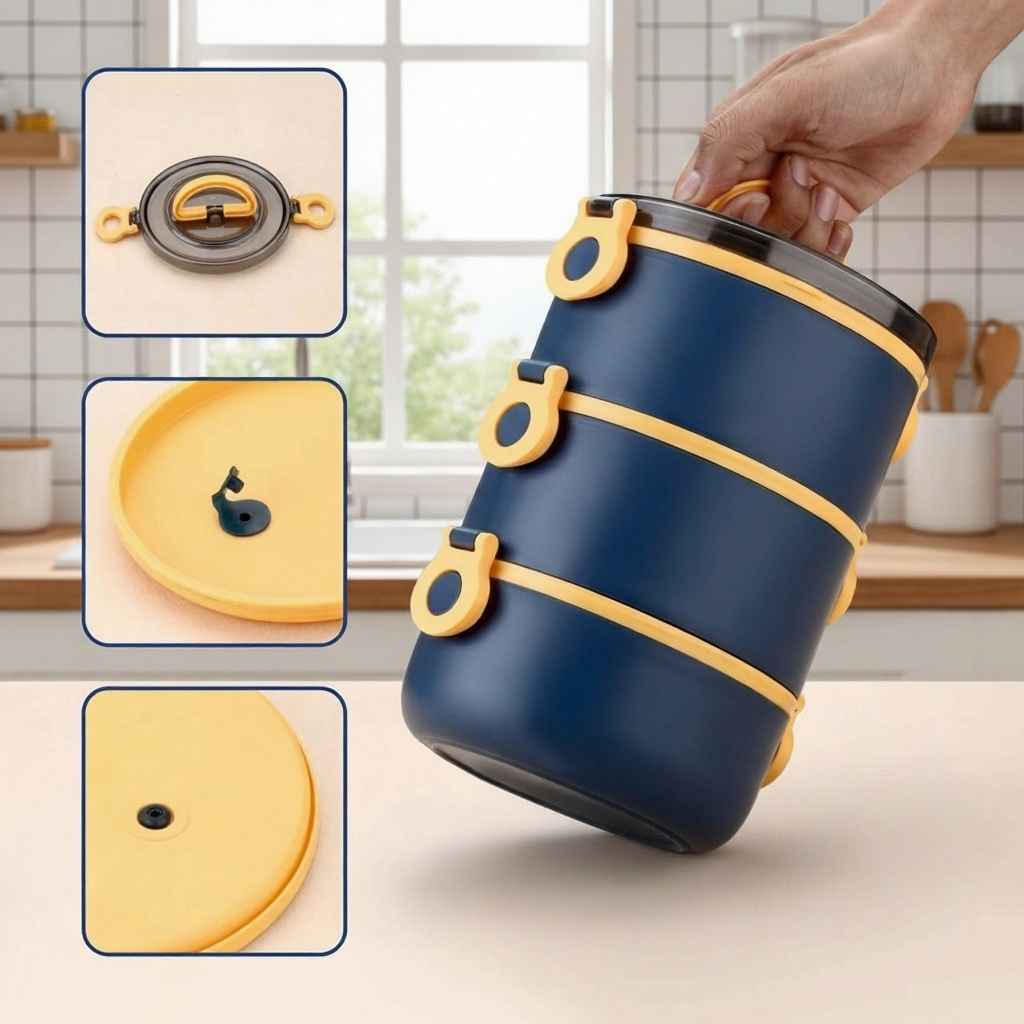 FLY Magnum 3-Tier Lunch Box – 1000ml, Leakproof, Airtight, Portable for Adults & Kids