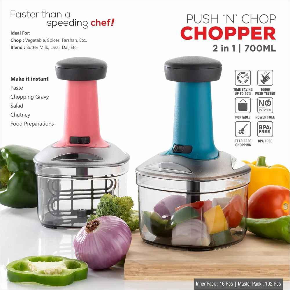 Hand Push Vegetable Chopper – 3 Stainless Steel Blades, Easy to Clean, Portable & BPA-Free, 600ml